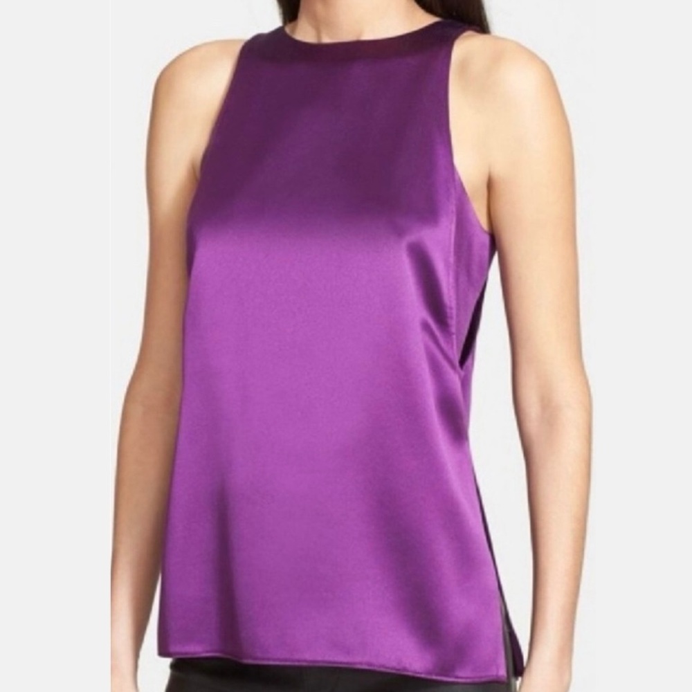 NWT Helmut Lang Lyr Mere Silk Layered Tank Aniline Purple Cropped Under Layer M
